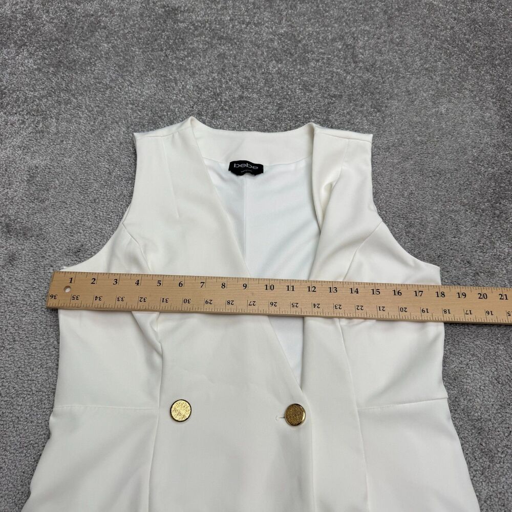 BeBe Asymmetrical Vest Mini Dress Womens Small Ivory Gold Button Sleeveless - Picture 16 of 16